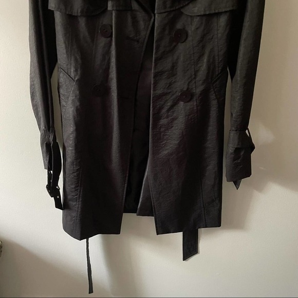 Tahari Black Ruffle Detail Trench Coat - Picture 4 of 9